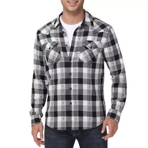 Frye Men's size L Flannel Jacquard casual button down shirt grey black white